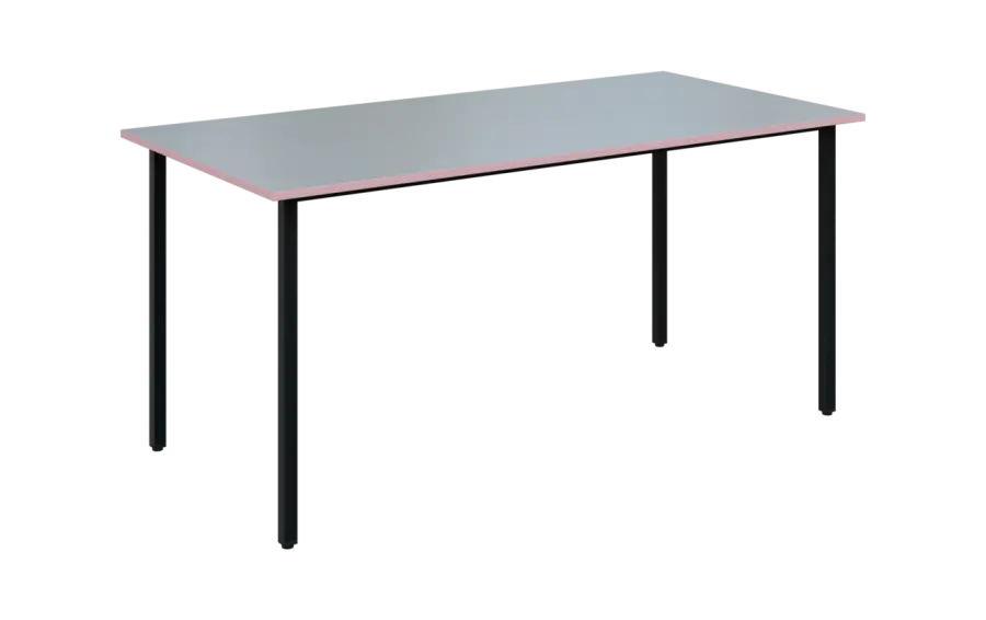 JSB 160N Jídelní stůl 1600 x 800 mm, deska šedá s hranou pastelově růžová / podnož černá